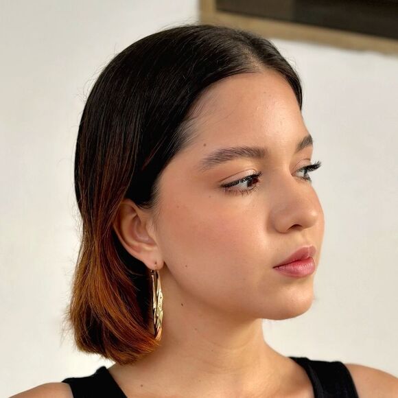 18K Gold Plated Chunky Big Circle Drop Hoop Earrings 925S Sterling Silver - Picture 7 of 13